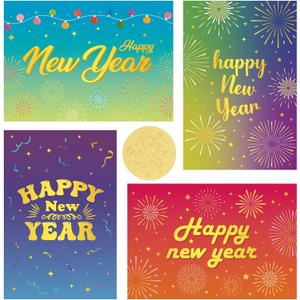 2 x NEWEST 24 Pieces Happy New Year Cards with Envelopes & Stickers, Gold Foil Holiday Greeting Cards Colorful Firework New Year Card Festive Blank Note Card for Friends, Family and loved One, 4 x 6 Inch