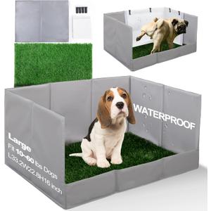 Dog Grass Pad with Tray Foldable Dog Litter Box High Walls, Odor Free Artificial Grass for Dogs Potty, Pee Pad Holder, Seamless, No Assembly, Waterproof, Easy Clean, Portable for Travel (Large for Dog 28" Length)