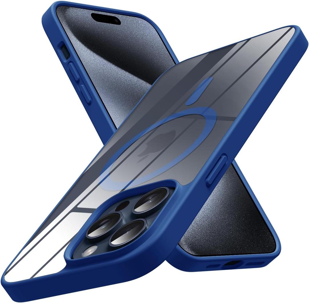 Magnetic for iPhone 15 Pro Max Case with Slim,Transparent Crystal Clear Slim Hard PC Shockproof Anti-Scratch Full Protective Cover Blue 16-IP15PM-03