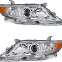 Headlight Assembly Pair for 2010-2011 Toyota Camry Clear Lens Chrome Housing Amber Reflector Left Right W/O Bulbs (US Version Only, Not Fit Hybrid)