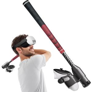 VR Golf Club Attachment Compatible with Meta/Oculus Quest 3/3S, Premium Carbon Fiber Grip, 100% Tracking and Golf Club Weighted Design, Golf Gifts for Men - Right Controller(Red)