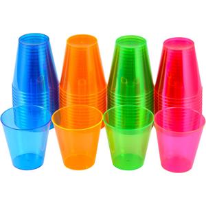 100 Count 10oz Disposable Tumblers Neon Cups for Party, 10oz Disposable Hard Multicolor Plastic Cups, Plastic Margarita Glasses (10, ounces)