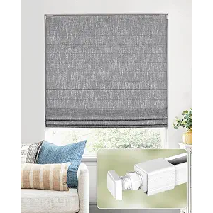 UNISHADES No Drill Cordless Roman Shades, Room Darkening, 38×64 in Charcoal