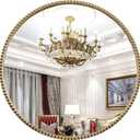 Round Bathroom Wall Mirror, 28"x28" Antique Gold Metal Beaded Frame Vanity Mirror, Wall Mounted Large Circle Makeup Mirror for Bedroom, Living Room, Entryway (28"L x 28"W, Gold Round)