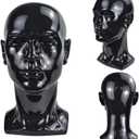 Male Mannequin Head PVC Professional Male Head Model Training Head Display for Wigs Hat Mask Scarf Sunglasses with Mount Hole (Bright black)