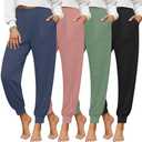Yearntown 4 Pack Women's Yoga Joggers, Cozy Lounge Pants with Pockets Loose Casual Gym Athletic Sweatpants Comfy Cuffed Pants XXL