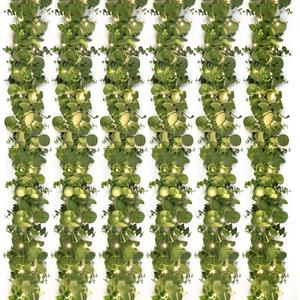 Dolicer 6 Packs 6FT Artificial Eucalyptus Garland with LED Light String, Faux Greenery Garland Hanging Fake Silver Dollar Eucalyptus Leaves Vines for Wedding Backdrop Arch Table Wall Party Home Decor