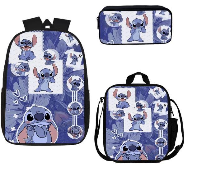 KOHREE Student Backpack Stitch Three-Piece Set 17 Inches