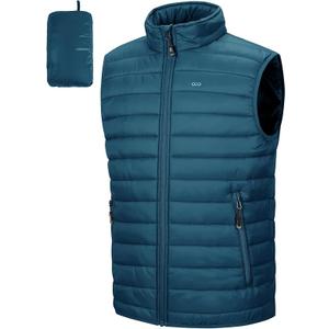 33,000ft Men's Lightweight Packable Insulated Puffer Vest Outerwear, Warm Winter Sleeveless Jacket for Golf Running, Size: L