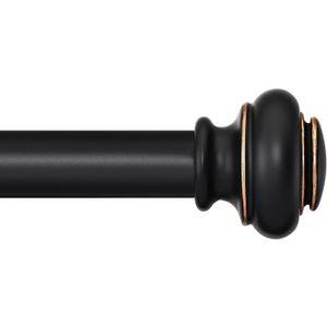 SIMEWIN Heavy Duty Curtain Rods for Windows 28 to 48 Inches, Black Adjustable Curtain Rods with Classic Finials, Black with Gold Finishing for Bedroom, Living Room, Patio, Kitchen