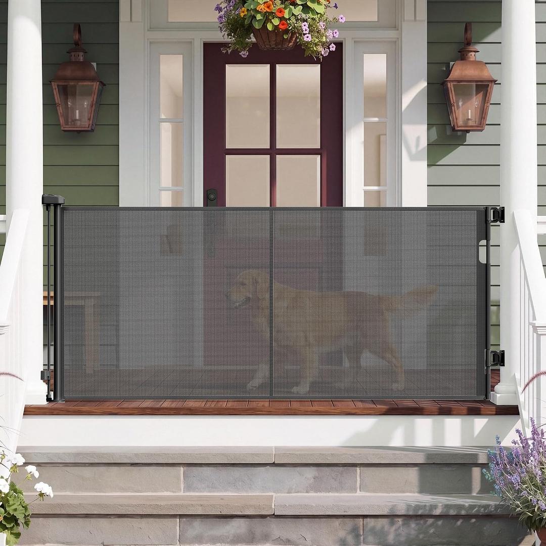 KISKIZ 72" Wide Reinforced Retractable Baby Gates Extra Wide Dog Gate/Black