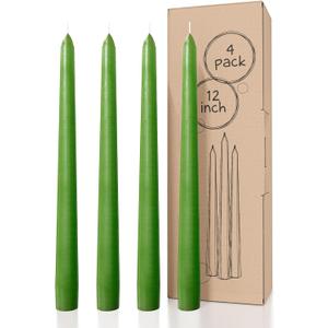 CANDWAX 12 inch Taper Candles Set of 4 - Dripless, Unscented, Long Burning Dinner Candles - Grass Green