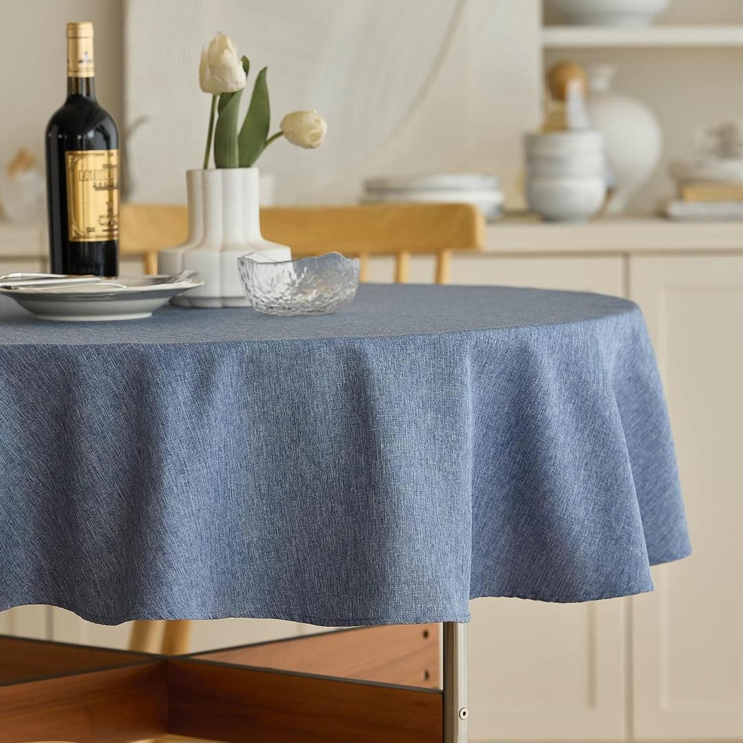 Decorelia Waterproof Round Tablecloth for Round Dining Table, Decorative Rustic Soft Wipeable Table Cloths Cover Indoor Outdoor Use for Holiday, Wedding, Kitchen (70 Inch, Round (4-6 Seats), Denim Blue)