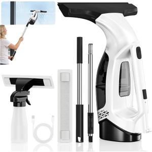 Aixiqee Window Vacuum Squeegee with Extendable Pole 31-40", 2000Pa Electric Window Cleaning Tool with 2200mAh and 150ml Dirty Water Tank, Long Handle Squeegee for Shower Glass, Window Cleaning (White)