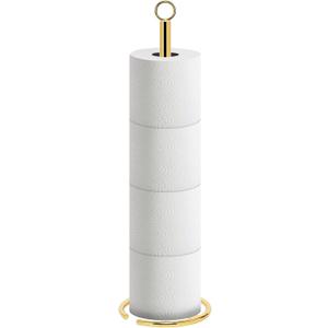 NearMoon Bath Toilet Paper Holder Stand, Freestanding Tissue Paper Storage with Reserve, Space Toilet 4 Rolls Holder for Bathroom/Kitchen Countertop-All Metal (1 Pack, Chrome Gold)