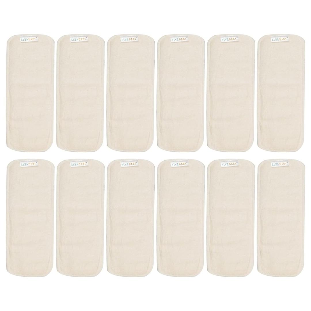 ALVABABY 12PCS Newborn Cloth Diaper Inserts - 4 Layers, Reusable, Overnight 12SMB