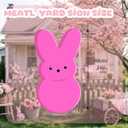 24 Inch Easter Yellow Bunny Metal Yard Signs with Stakes Easter Outdoor Lawn Decorations Pink Bunny Peep Signs Sturdy Reusable Spring Yard Decor for Front Yard Garden, Pink