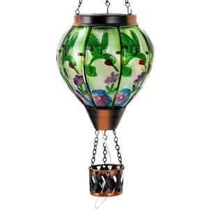 Starsoul Hummingbird Hot Air Balloon Solar Lantern with Candle Holder Glass Outdoor Solar Hot Air Balloon Flickering Flame for Lawn Porch Yard Decorations Gifts for Women Mom Grandma