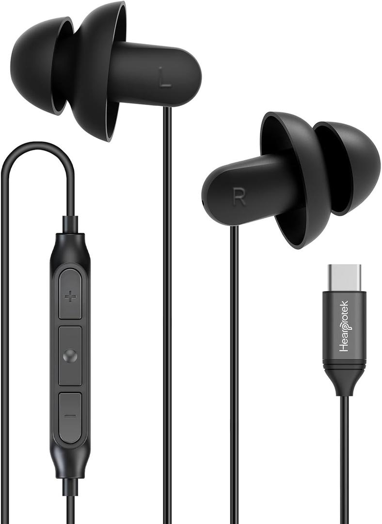 Hearprotek Sleep Headphones, 1 Pair USB C Wired Earbuds with Soft Silicone Noise Reduction Type C Earbuds with Microphone, Ideal for Sleeping, snoring, Relaxation (Black)