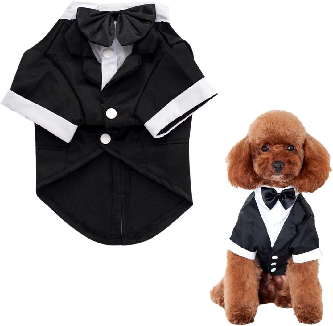 Heliltd Dog Suit with Bow Tie Pet Tuxedo for Small Dogs Cats Formal Cat Clothes Puppy Outfits Pet Costume for Wedding Birthday Halloween(Middle