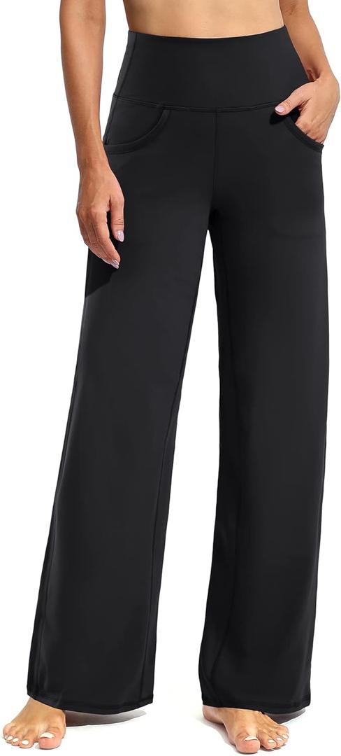 Promover Wide Leg Pants Woman Yoga Pants with Pockets Stretch Loose Casual Lounge Sweatpants Petite/Regular/Tall (Black)
