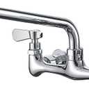 BWE Kitchen Faucet Wall Mount Dual Handles Commercial Sink Faucet with 14 Inch Swivel Spout Kitchen Faucets Utility Laundry Restaurant Chrome Solid Brass Mixer Tap Laundry Faucet (14 Inch, Chrome)