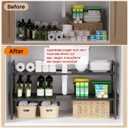 Under Sink Organizer and Storage 16.5"-30.7" Expandable Length, Adjustable Height Max 16.7" Under Sink Shelf 2 Tier with Removable ABS Panels Metal Frame for Bathroom Kitchen Pantry Cabitnet Pot Pan
