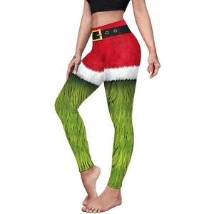 color cosplayer Christmas Leggings for Women High Waist Printed Yoga Pants Holiday Tights Costume Plus Size (Large, Santa Green)