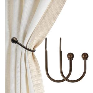 ARNORX Curtain Holdbacks, Hooks, 2 PCSSolid Steel Hooks, Decorative French Ball End, Curtain Drapery Holdbacks, Wall Mounted, Curtain Tiebacks, Antique Bronze