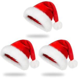 3Pcs Santa Hat: Extra Large Adults Xmas New Year Festive Holiday Party Supply Plush Classic Fur Santa Claus Hat