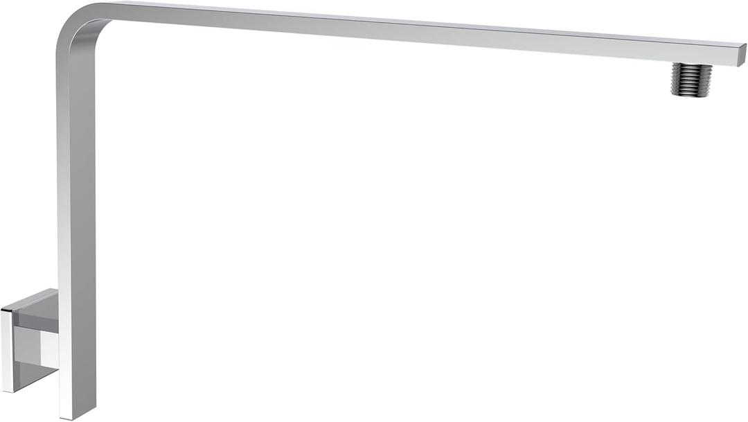 Aquaiaw High Rise Shower Arm and Flange, 16 inch, Solid Brass, Square Shower Riser, Gooseneck Raised Shower Head Arm, Wall Mount Shower Head Extension Arm, 1/2 NPT Tapered Threads (Polished Chrome)