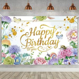Flowers Birthday Party Backdrop Flower Bush Garden Birthday Photography Background for Women Happy Birthday Party Backdrop Banner for Women Birthday Proposal Party Decoration Supplies
