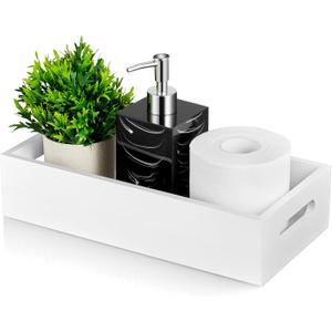 ALELION White Bathroom Basket - Wooden Toilet Tank Paper Basket with Handle for Organizing - Back of Toilet Storage Organizer for Bathroom Tank Topper Counter - White Bathroom Decor Box