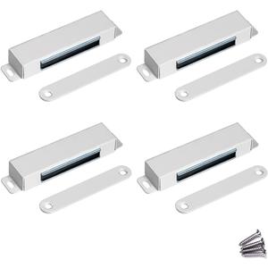 Door Magnetic Catch - 90lb High Magnetic Stainless Steel Heavy Duty Catch for Kitchen Bathroom Cupboard Wardrobe Closet Closures Cabinet Door Drawer Latch (3.7 in White, 4-Pack)