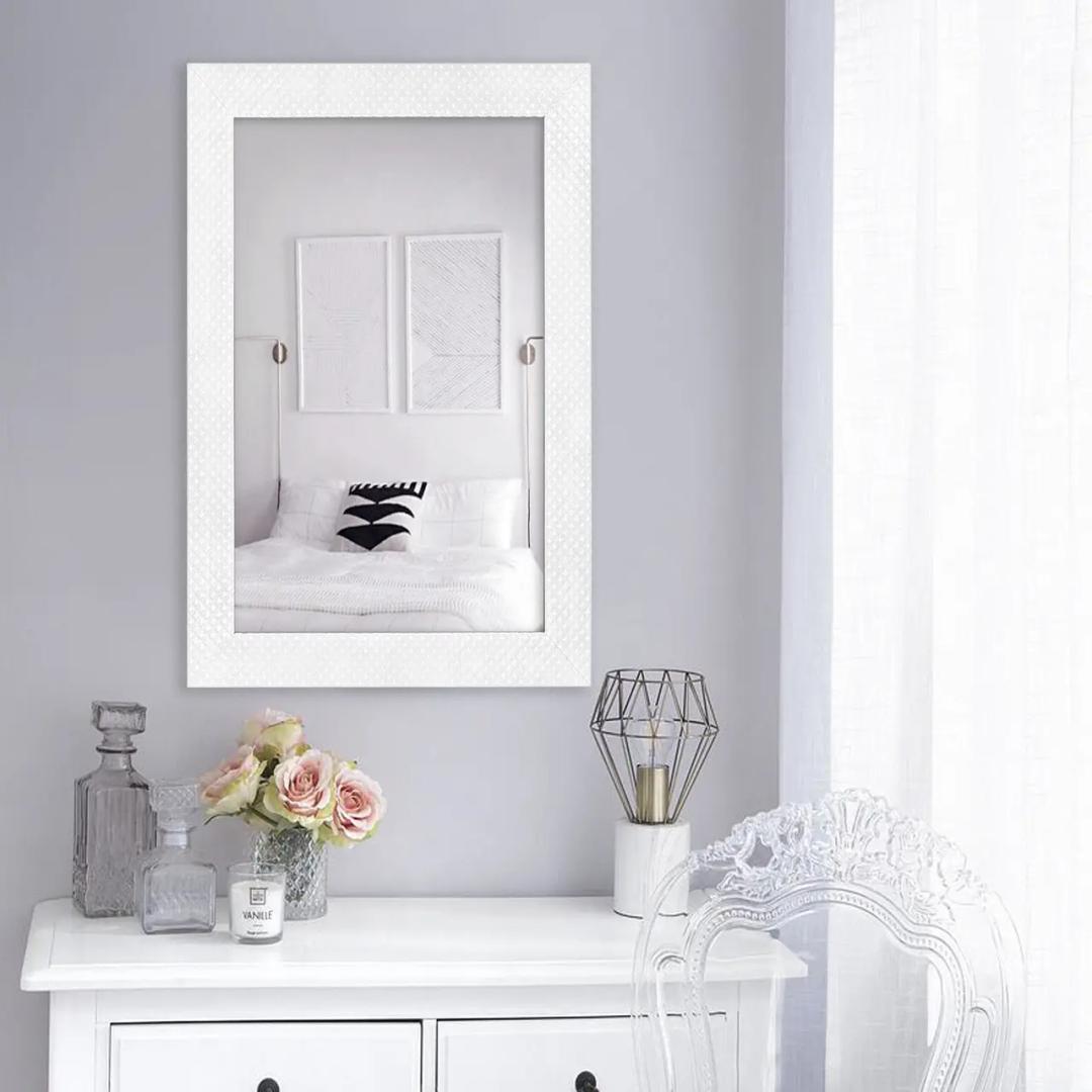 Rattan Trim Wall Mirror, 18' x1.25' x 23.75' , White