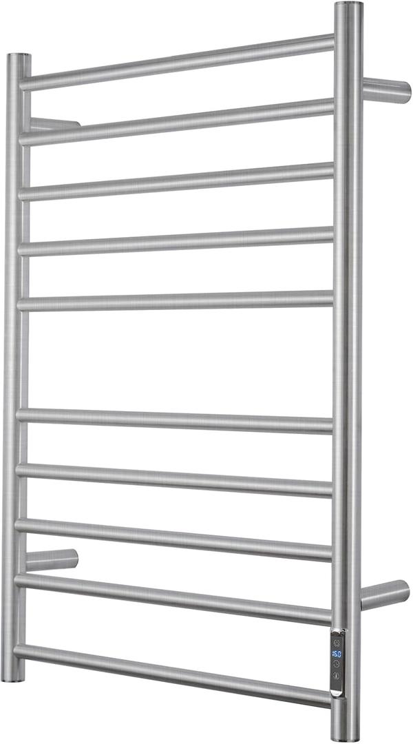 Heated Towel Racks for Bathroom, Wall Mounted Electric Towel Warmer Racks with Timer & Temperature Control, 10 Bar Stainless Steel Towel Heater for Bathroom, Brushed Silver, Plug-in