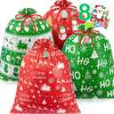 Extra Large Christmas Gift Bags, 8 PCS Jumbo Gift Bags 36 x 44 Oversized Giant Xmas Bags with Tags & Ties Holiday Gift Bags Christmas Decoration Huge Santa Wrapping Bag for Big Gifts, Goodie, Party (Red & Green)