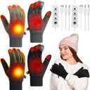 Skicuff 2 Pairs Heated Gloves USB Electric Touchscreen Heated Glove Liners Unisex Washable Winter Hand Protectors with 3 Temperature Adjustment for Indoor Home (Long, Black Grey)