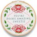 FUNATIC You're Doing Amazing Sweetie Cute Embroidery Kit for Adults | Premium All In One Set, Cool and Unique Designs, Hilarious Home Decor, Fun Needlepoint Gift for Women