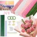 500PCS Pipe Cleaners Craft for Flower - 5 Assorted Colors Chenille Stems Pipe Cleaners Bulk 25sturdy floral stems, 200Stamens, Ribbon, Glue Sticks & Pearls for DIY Bouquets & Home Decor(Pink)