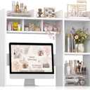 NUTIKAS Desk Hutch White Desktop Bookshelf Shelf - 37 Inch Computer Desk Organizer for Dorm Room, Wood Storage Rack for Home Office Desktop Display Shelves, Small Bookcase for Top of Desk