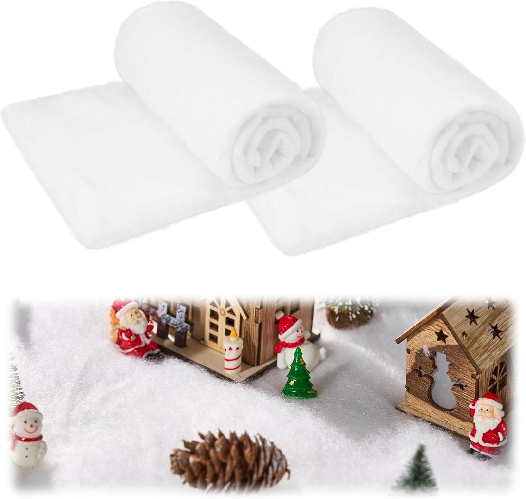 JOYIN Christmas Snow Blanket Roll for Christmas Decoration, Village Displays, Under The Xmas Tree - Thick White Soft Fake Snow Cover for Holiday Decor and Winter Displays (15In x 10Ft, 2PCS)