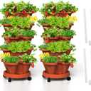 Strawberry Vertical Planters 2 Pack, 5 Tiered Stacking Tower Garden with Support Pole, Stackable Herb Vegetable Planters Indoor Outdoor Terra Cotta