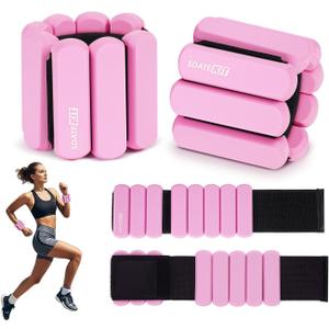 Wrist and Ankle Weights for Women & Men 2 Pack (1lb Each), Adjustable Silicone Weighted Bracelet for Pilates, Gym, Yoga, Cardio & Strength Training, Bala-Style Bangles Slip-Free Design (Pink)