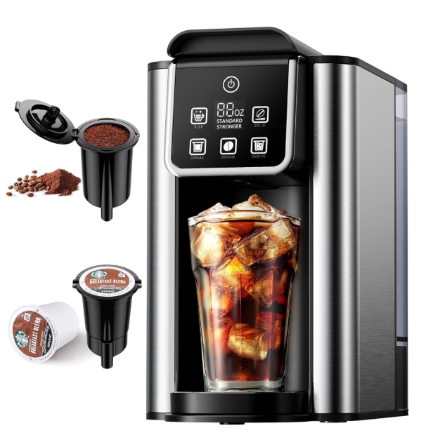 Hot Iced Coffee Maker with Bold Setting, Single Serve Coffee Maker for K Cup and Grounds, 6-14 oz Brew Sizes, 50 oz Removable Water Tank, One Cup Coffee Machine, Black 