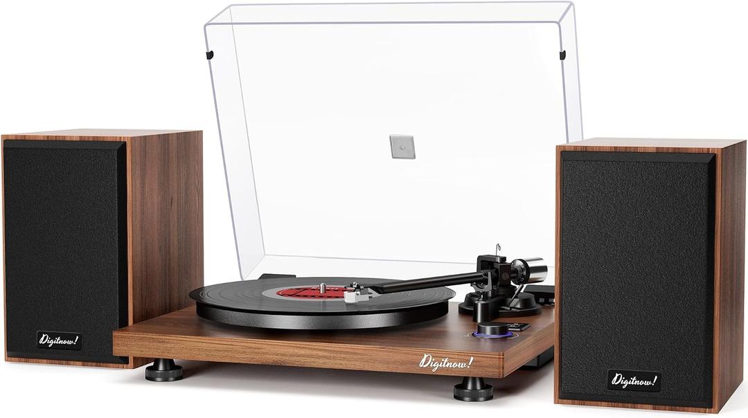 Bluetooth Turntable HiFi System with 36 Watt Bookshelf Speakers, Patend Designed Vinyl Record Player with Magnetic Cartridge, Bluetooth Playback and Auto Off