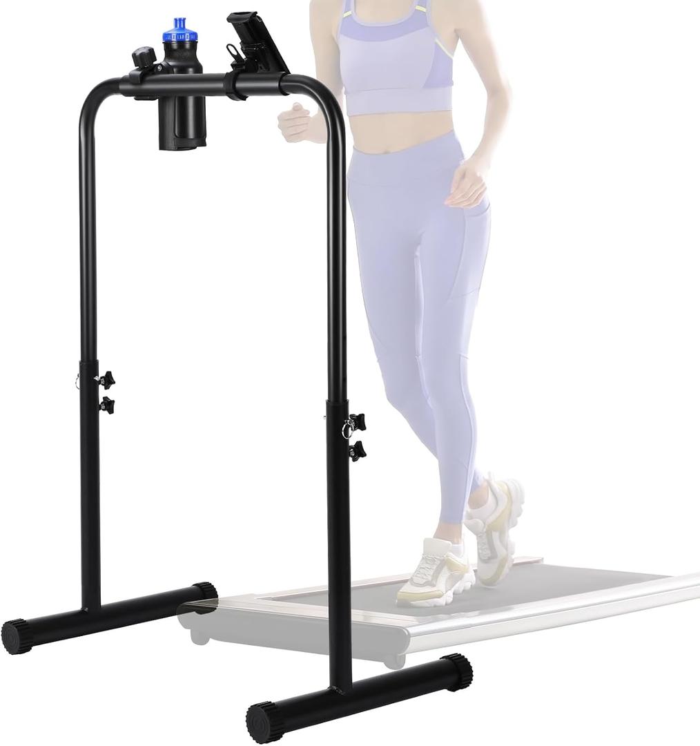 Leinuosen Large Handle Bar for Walking Pad Only with Phone Holder and Cup Holder Adjustable Handrail Height Comfortable Grip Stainless Steel Frame Overbold Stable