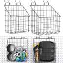 meekoo 2 Pcs Pegboard Baskets 12.4 x 7.5 x 12.8'', 11 x 5 x 12.6'' with 4 Hooks, Peg Board Organizer Accessories Organize Tools for Workbench Garage Storage Hardware Attachments(Black)