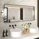 LOAAO 60X28 Inch Black Metal Framed Bathroom Mirror for Wall, Matte Black Bathroom Vanity Mirror Farmhouse, Large Rounded Rectangle Mirror, Anti-Rust, Tempered Glass, Hangs Horizontally or Vertically