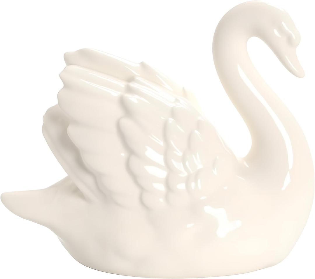 1 x Ceramic Swan Figurine - Modern Minimalist Porcelain Statue Art Decor, Knick Knacks Home Decor for Living Room, Office, Desk, Shelf Decoration (White)